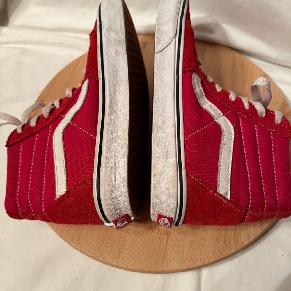 Vans Sk8-Hi Red White Suede Canvas High Top Skate Shoes Mens 8 Womens 9.5 721356 - Picture 5 of 8